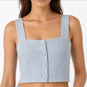 Jason Wu Tweed Top Light Blue Cropped Sleeveless Button Front Size 10